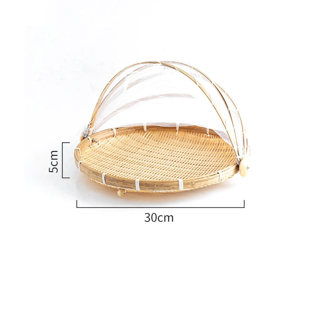 Bamboo Woven Basket Anti-Mosquito Net Fruit Vegetable