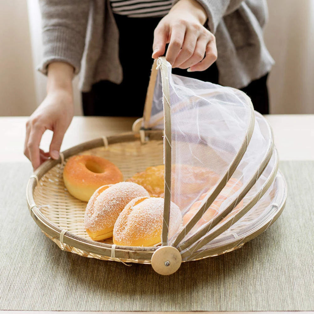 Bamboo Woven Basket Anti-Mosquito Net Fruit Vegetable