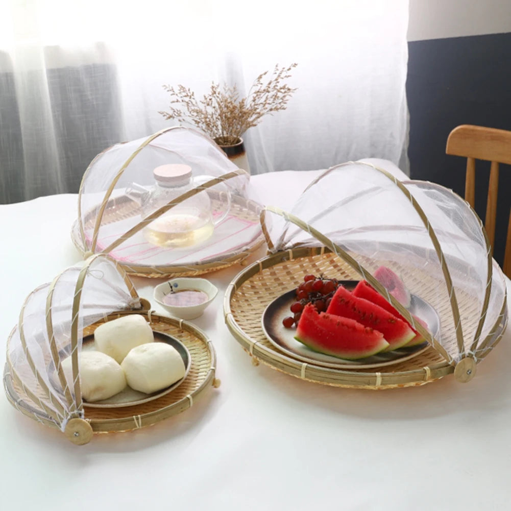 Bamboo Woven Basket Anti-Mosquito Net Fruit Vegetable